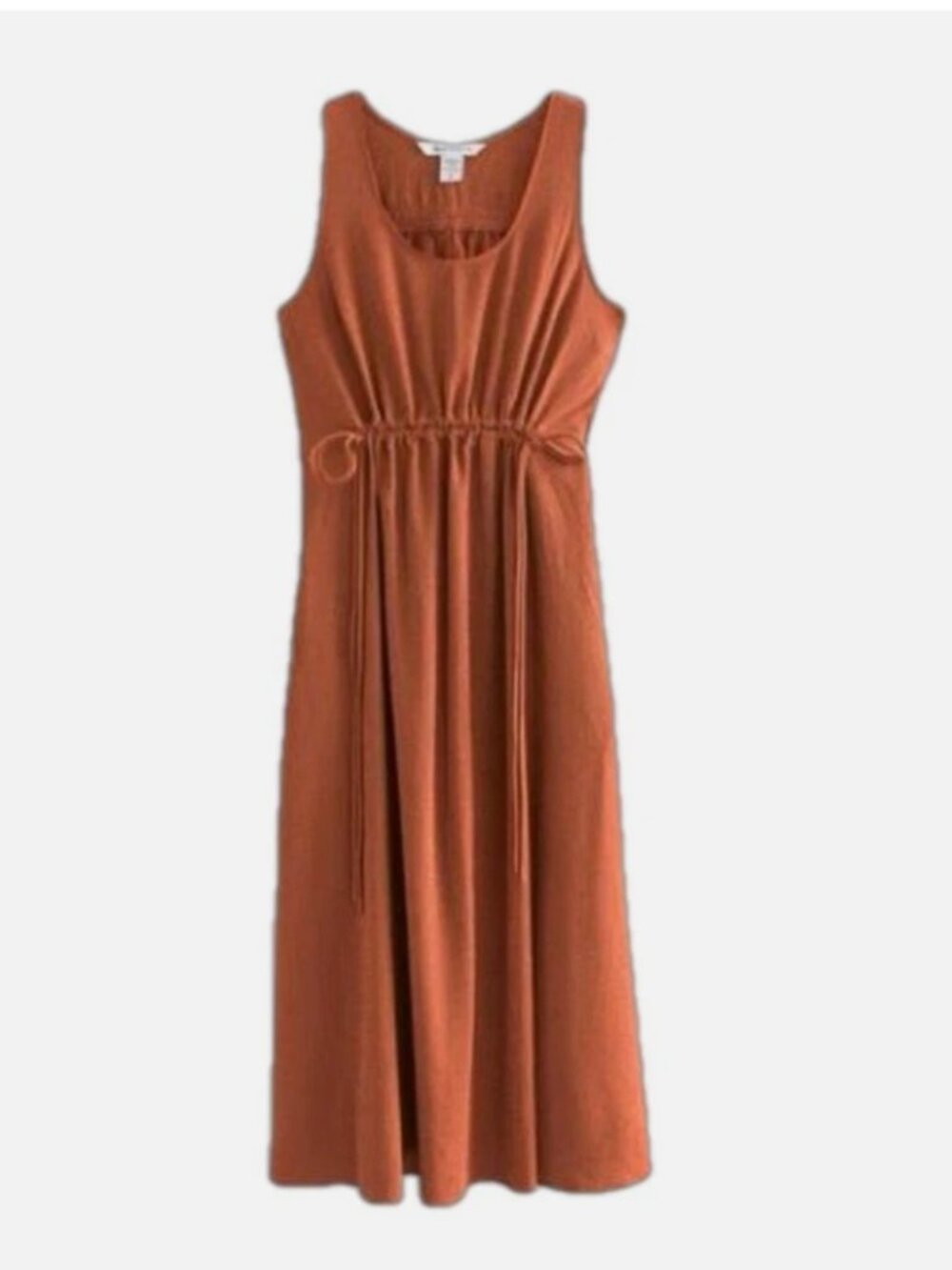 Athleta Echo Midi Dress Size Small S Rust Ruching Drawstring Travel Pockets
